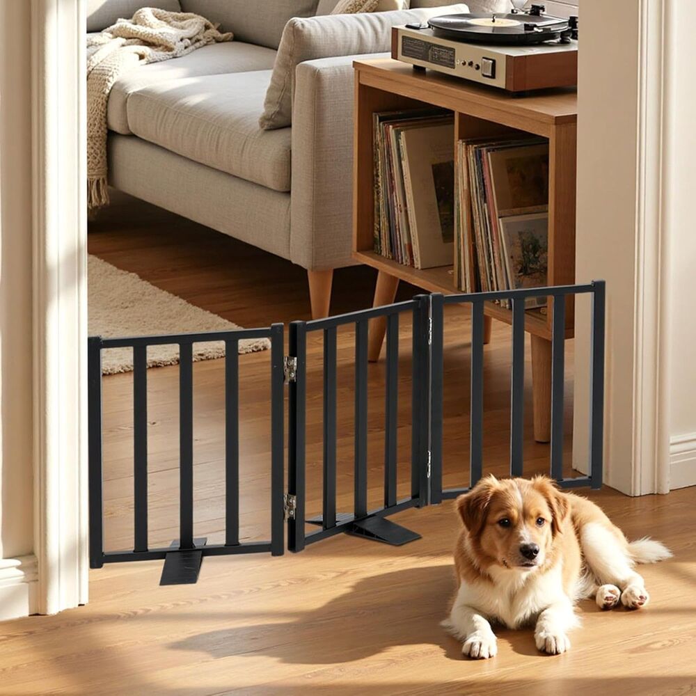16.5" Short Freestanding Metal Dog Gate 3-Panel Black Up to 36"